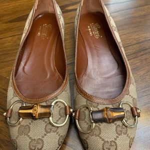 Monogram Gucci Bamboo Horsebit Flat